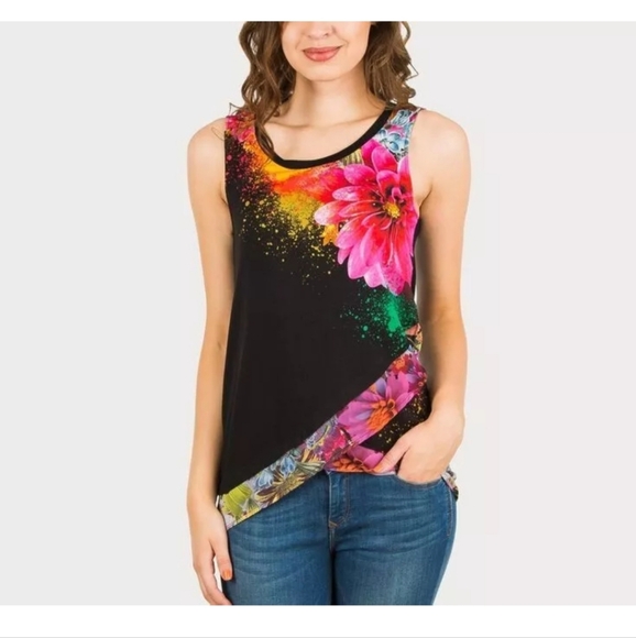 2 for $16 Desigual Black Floral Volantes Luka Sleeveless Tank Top XS - Picture 2 of 7